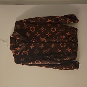 brown, soft, Louis Vuitton print, zip up
